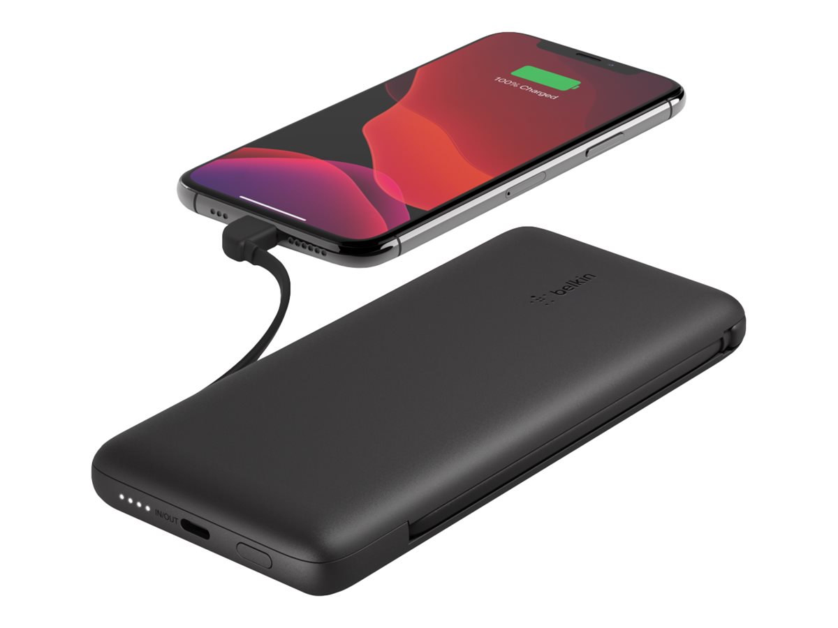 Belkin BoostCharge Plus - Banque d'alimentation - 10000 mAh - 23 Watt - Fast Charge, PD - 2 connecteurs de sortie (Lightning, 24 pin USB-C) - noir - BPB006BTBLK - Batteries spécifiques