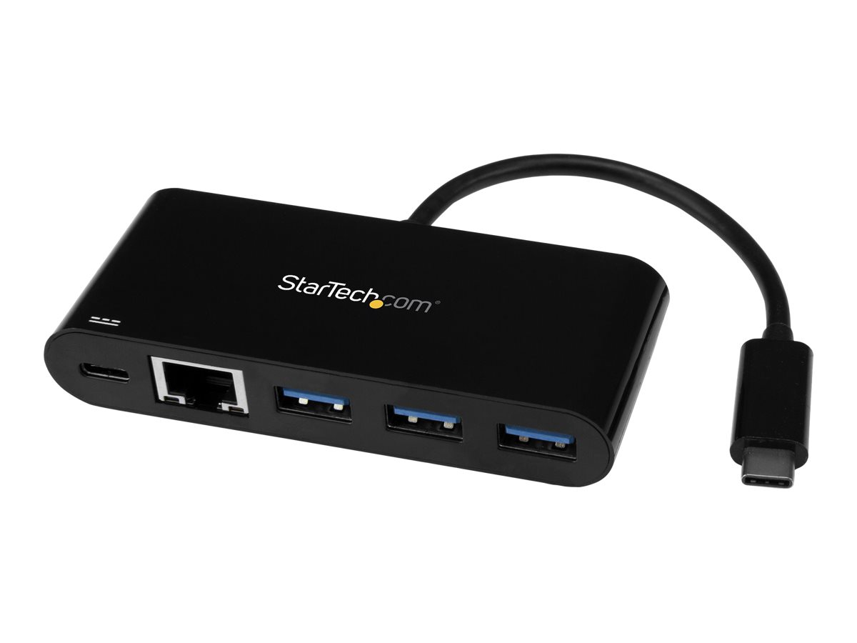 StarTech.com Adaptateur USB-C vers Gigabit Ethernet avec hub USB 3.0 à 3 ports et USB Power Delivery (US1GC303APD) - Adaptateur réseau - USB-C - Gigabit Ethernet - noir - US1GC303APD - Cartes réseau
