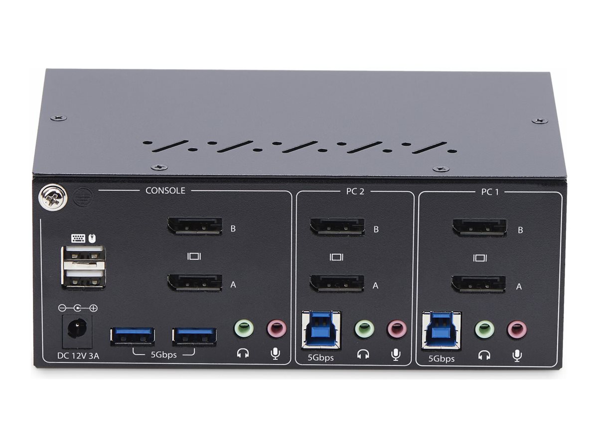 StarTech.com 2-Port Dual-Monitor DisplayPort KVM Switch, 4K 60Hz, 2x USB 5Gbps Hub Ports, 2x USB 2.0 HID Ports, Hotkey and Push-Button Switching, TAA Compliant - ESD Level 3 Protection (P2DD46A2-KVM-SWITCH) - Commutateur écran-clavier-souris/audio/USB - 2 x KVM / audio / USB - 1 utilisateur local - de bureau - Conformité TAA - P2DD46A2-KVM-SWITCH - Commutateurs KVM