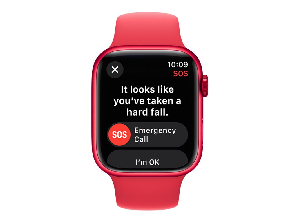 Apple Watch Series 9 (GPS) - (PRODUCT) RED - 45 mm - aluminium rouge - montre intelligente avec bande sport - fluoroélastomère - rouge - taille du bracelet : S/M - 64 Go - Wi-Fi, UWB, Bluetooth - 38.7 g - MRXJ3QF/A - Montres intelligentes