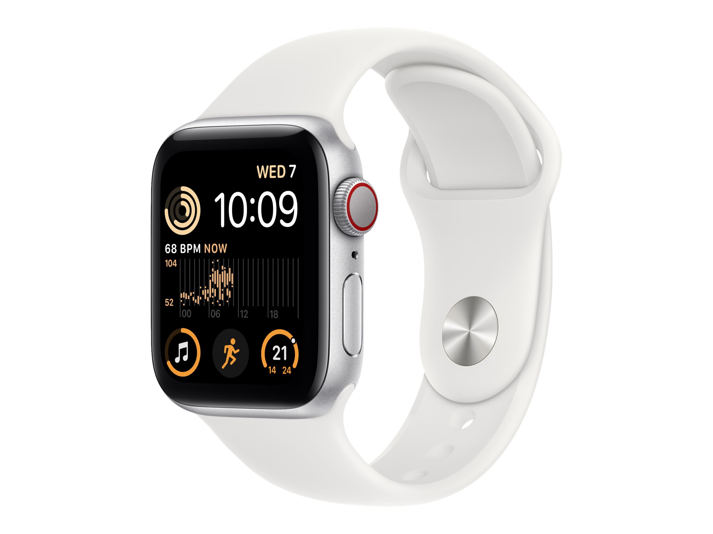 Apple Watch SE (GPS + Cellular) - 2e génération - 40 mm - aluminium argenté - montre intelligente avec bande sport - fluoroélastomère - blanc - taille du bracelet : Normal - 32 Go - Wi-Fi, LTE, Bluetooth - 4G - 27.8 g - MNPP3NF/A - Montres intelligentes