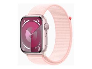 Apple Watch Series 9 (GPS) - 45 mm - aluminium rose - montre intelligente avec boucle sport - deux couches de matières textiles tissées - rose pâle - 64 Go - Wi-Fi, UWB, Bluetooth - 38.7 g - MR9J3QF/A - Montres intelligentes