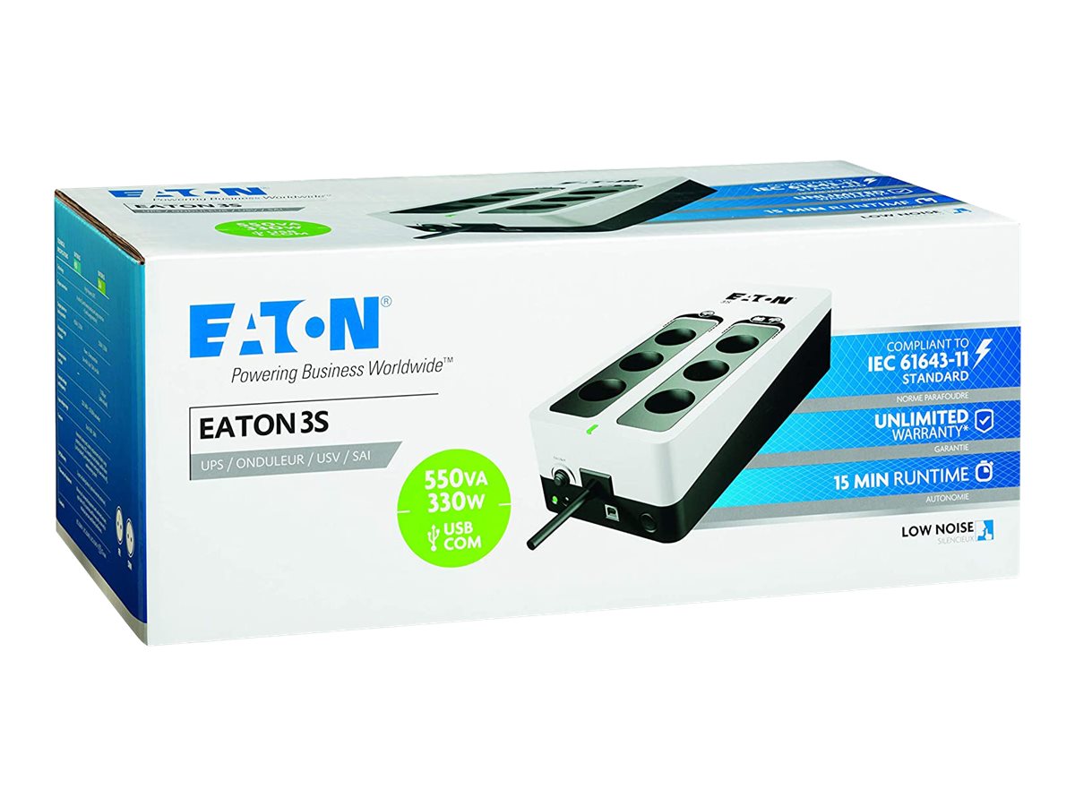 Eaton 3S 550 - Onduleur - CA 220-240 V - 330 Watt - 550 VA - monophasé - USB - connecteurs de sortie : 6 - 3S550F - UPS autonomes