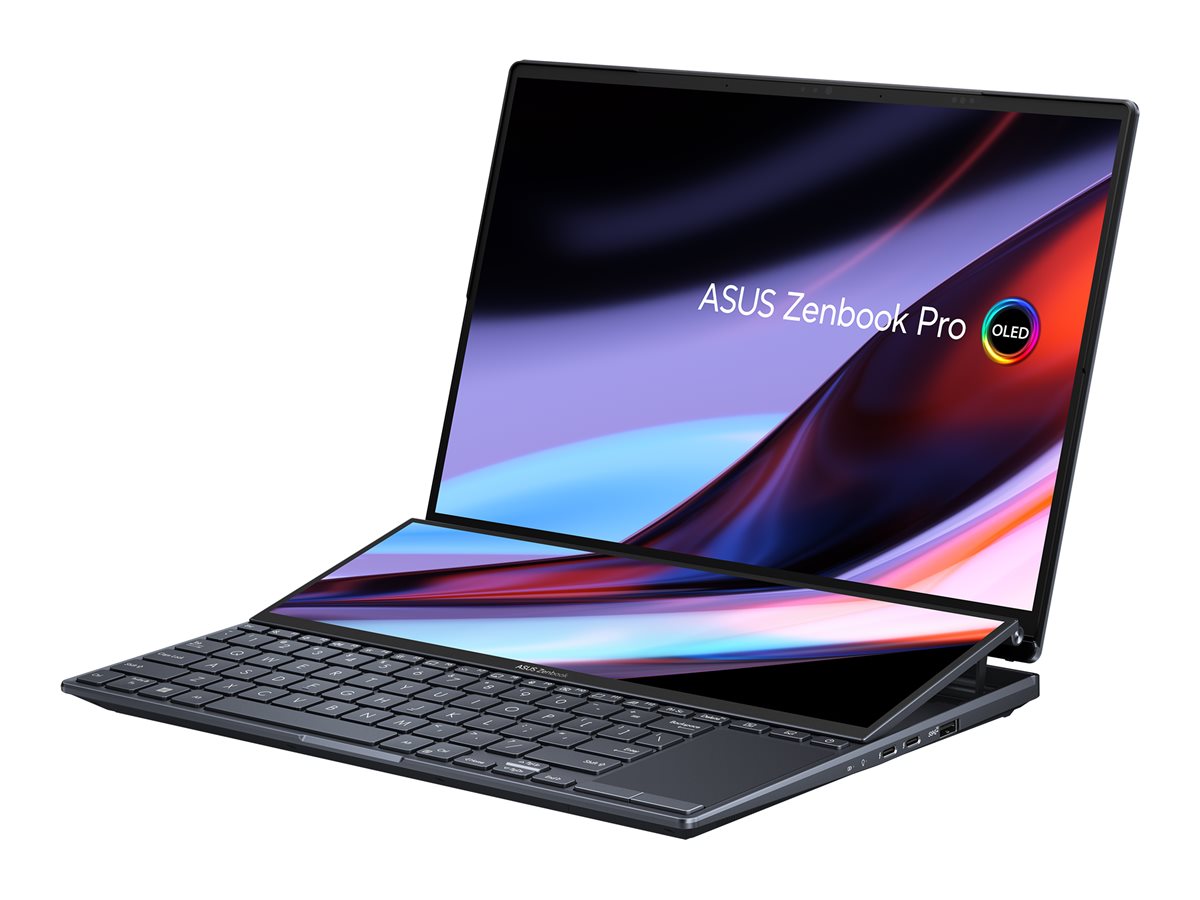 ASUS Zenbook Pro 14 Duo OLED BX8402VU-P1100X - Intel Core i5 - 13500H / jusqu'à 4.7 GHz - Win 11 Pro - GF RTX 4050 - 16 Go RAM - 1 To SSD NVMe, Performance - 14.5" OLED écran tactile 2880 x 1800 (WQXGA+) @ 90 Hz - Wi-Fi 6E, Bluetooth - noir tech - 90NB10X2-M00690 - Ordinateurs portables