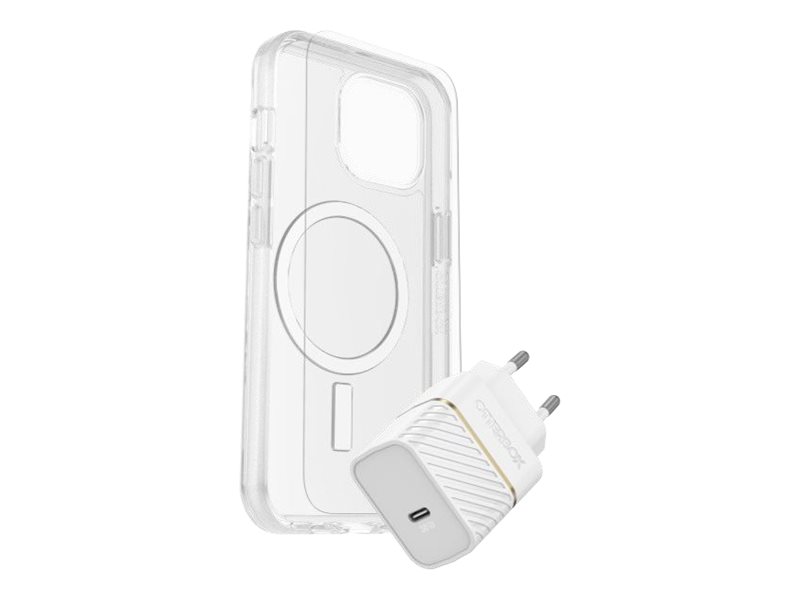 OtterBox Symmetry Series - Coque de protection pour téléphone portable - compatibilité avec MagSafe - clair - avec protection d'écran en verre de qualité supérieure et chargeur mural à charge rapide USB-C 30W - pour Apple iPhone 15 Plus - 78-81244 - Coques et étuis pour téléphone portable