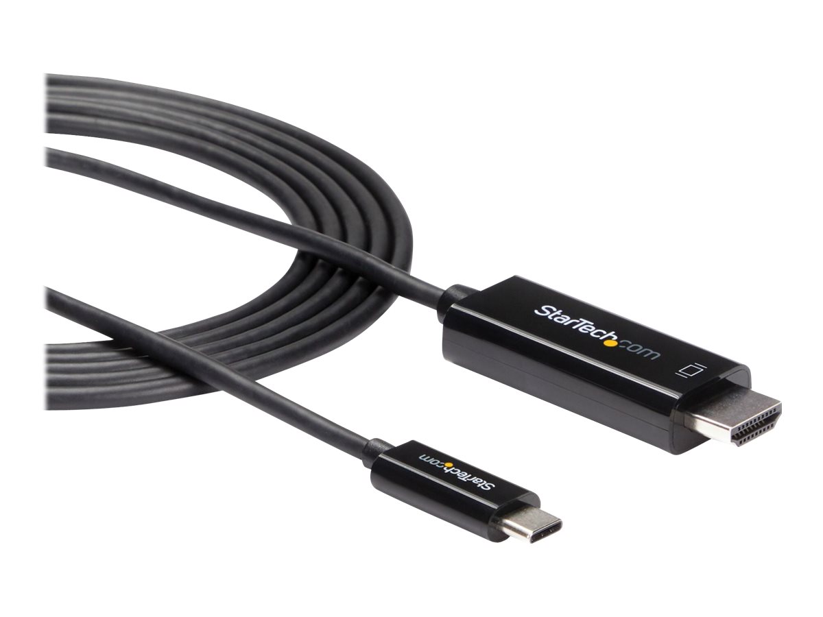 StarTech.com Câble USB C vers HDMI 6 pieds (2 m), câble adaptateur vidéo USB Type C 4K 60 Hz vers HDMI 2.0, compatible Thunderbolt 3, ordinateur portable vers moniteur/écran HDMI, câble DP 1.2 Alt Mode HBR2, noir - câble vidéo USB-C 4K (CDP2HD2MBNL ) - Câble adaptateur - 24 pin USB-C mâle pour HDMI mâle - 2 m - noir - support pour 4K60Hz (3840 x 2160) - pour P/N: TB4CDOCK - CDP2HD2MBNL - Câbles HDMI