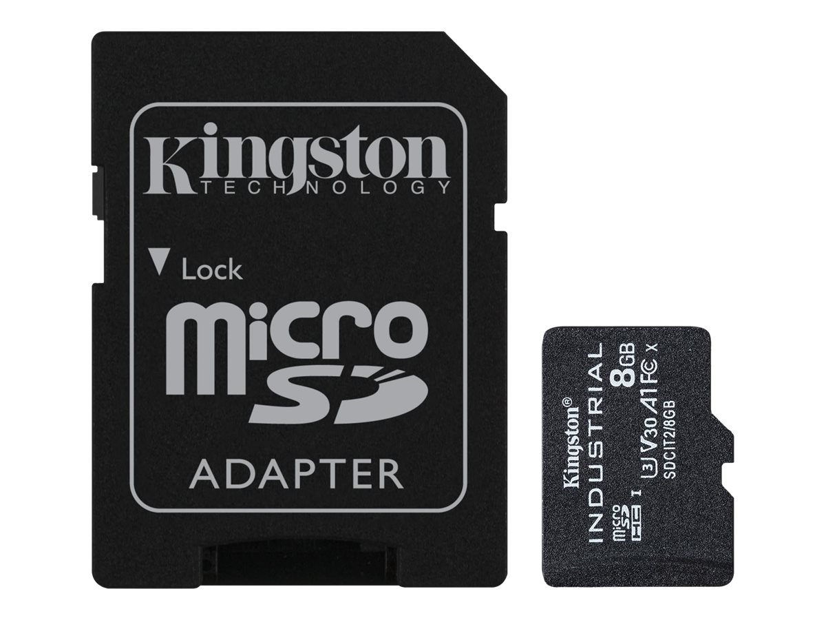 Kingston Industrial - Carte mémoire flash (adaptateur microSDHC - SD inclus(e)) - 8 Go - A1 / Video Class V30 / UHS-I U3 / Class10 - microSDHC UHS-I - SDCIT2/8GB - Cartes flash