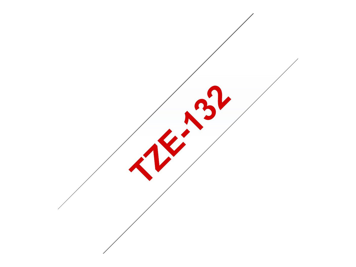 Brother TZe-132 - Rouge sur transparent - Rouleau (1,2 cm x 8 m) 1 cassette(s) ruban laminé - pour Brother PT-D210, D600, H110, P750, P950; P-Touch Cube PT-P300; P-Touch Cube Pro PT-P910 - TZE132 - Papier pour rouleau