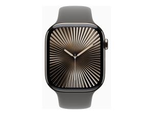 Apple Watch Series 10 (GPS + Cellular) - 46 mm - titanium naturel - montre intelligente avec bande sport - fluoroélastomère - gris acier - taille du bracelet : M/L - 64 Go - LTE, Wi-Fi 4, UWB, Bluetooth - 4G - 41.7 g - MWYA3QF/A - Montres intelligentes