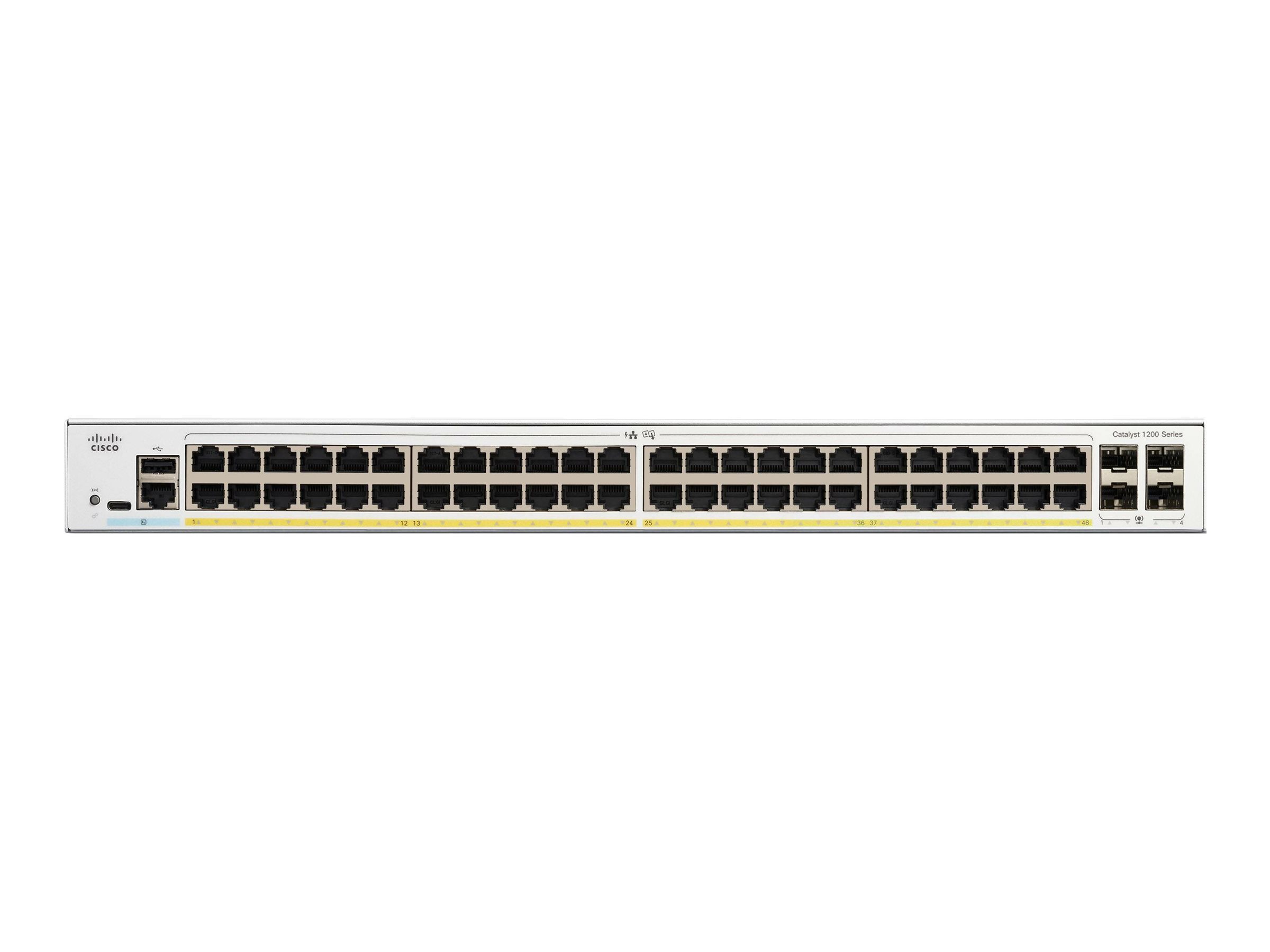 Cisco Catalyst 1200-48P-4G - Commutateur - C3 - intelligent - 48 x 10/100/1000 (PoE+) + 4 x Gigabit SFP - Montable sur rack - PoE+ (375 W) - C1200-48P-4G - Concentrateurs et commutateurs gigabit