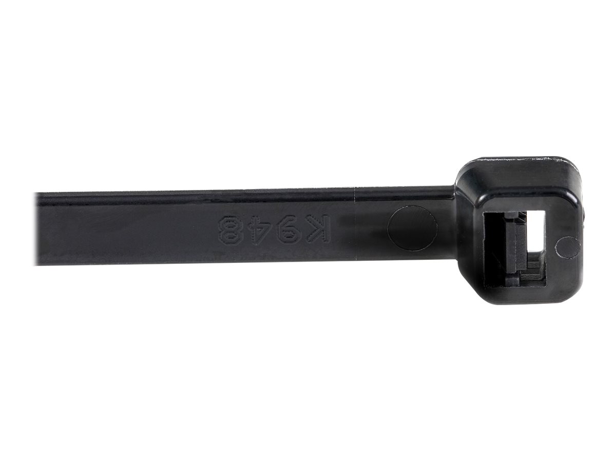 StarTech.com 10"(25cm) Cable Ties, 1/8"(4mm) wide, 2-5/8"(68mm) Bundle Diameter, 50lb(22kg) Tensile Strength, Nylon Self Locking Zip Ties w/ Curved Tip, 94V-2/UL Listed, 100 Pack, Black - Nylon 66 Plastic - TAA (CBMZT10B) - Attache câble - 25.4 cm - noir - Conformité TAA (pack de 100) - CBMZT10B - Accessoires de câblage