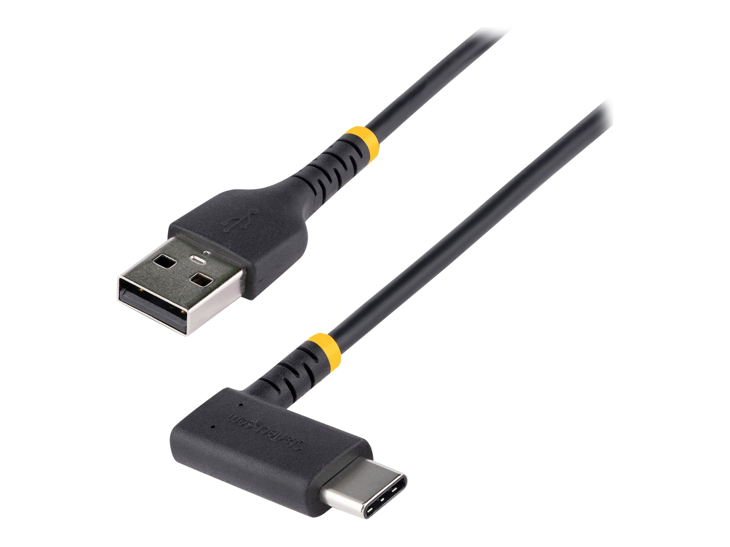 StarTech.com 6in (15cm) USB A to C Charging Cable Right Angle, Heavy Duty Fast Charge USB-C Cable, USB 2.0 A to Type-C, Durable and Rugged Aramid Fiber, 3A, S20/iPad/Pixel - High Quality Short USB Charging Cord (R2ACR-15C-USB-CABLE) - Câble USB - USB (M) droit pour 24 pin USB-C (M) angle droit - Thunderbolt 3 / USB 2.0 - 3 A - 15 cm - noir - R2ACR-15C-USB-CABLE - Câbles USB