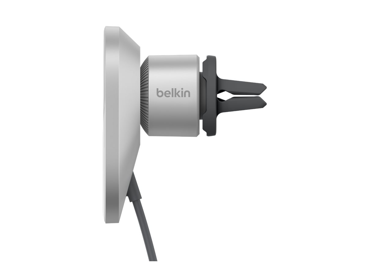 Belkin - Support de chargement sans fil de voiture - magnétique avec Qi2 + adaptateur d'alimentation de voiture - 15 Watt - Fast Charge - gris - WIC008BTGR-V2 - Batteries et adaptateurs d'alimentation pour téléphone cellulaire