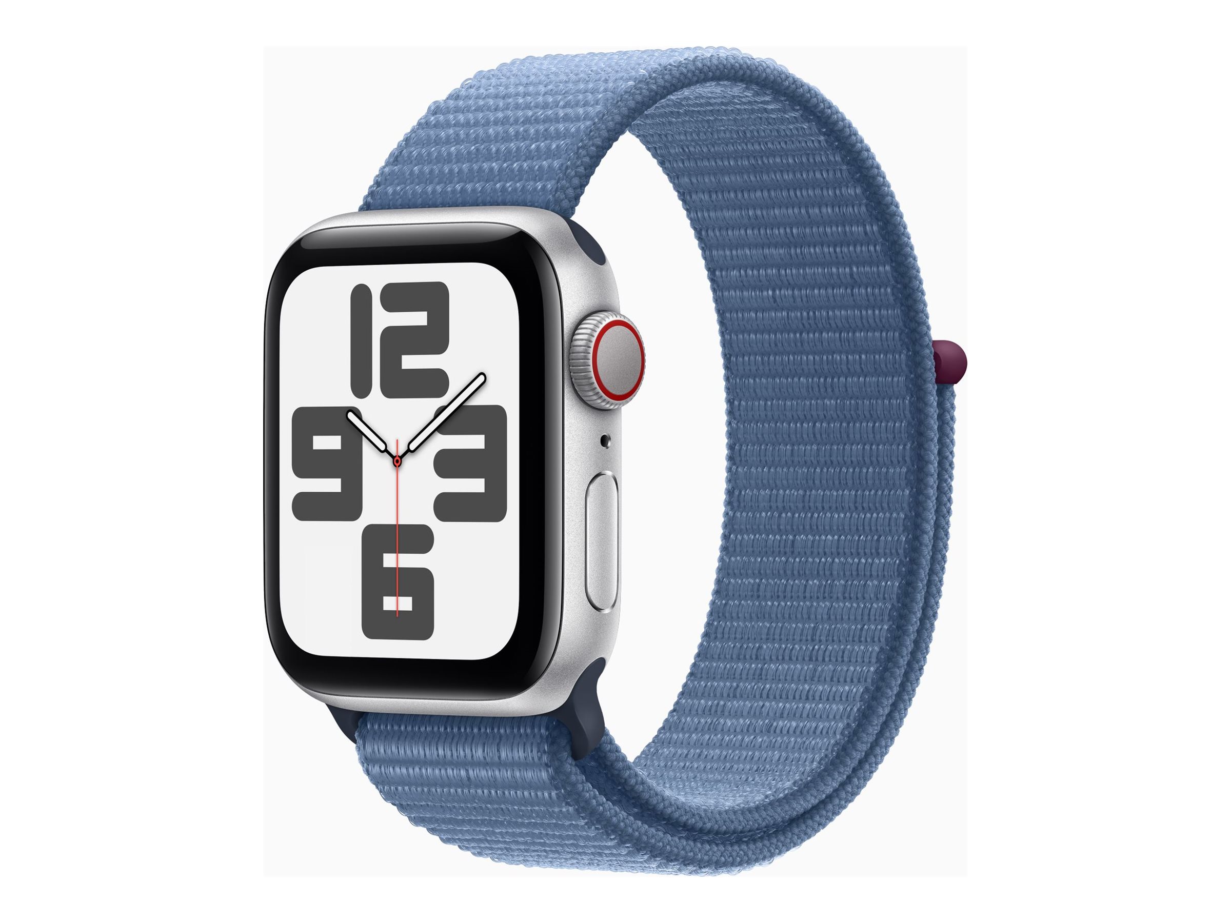 Apple Watch SE (GPS + Cellular) - 2e génération - 40 mm - aluminium argenté - montre intelligente avec boucle sport - textile - bleu hiver - taille du poignet : 130-200 mm - 32 Go - Wi-Fi, LTE, Bluetooth - 4G - 27.8 g - MRGQ3QF/A - Montres intelligentes