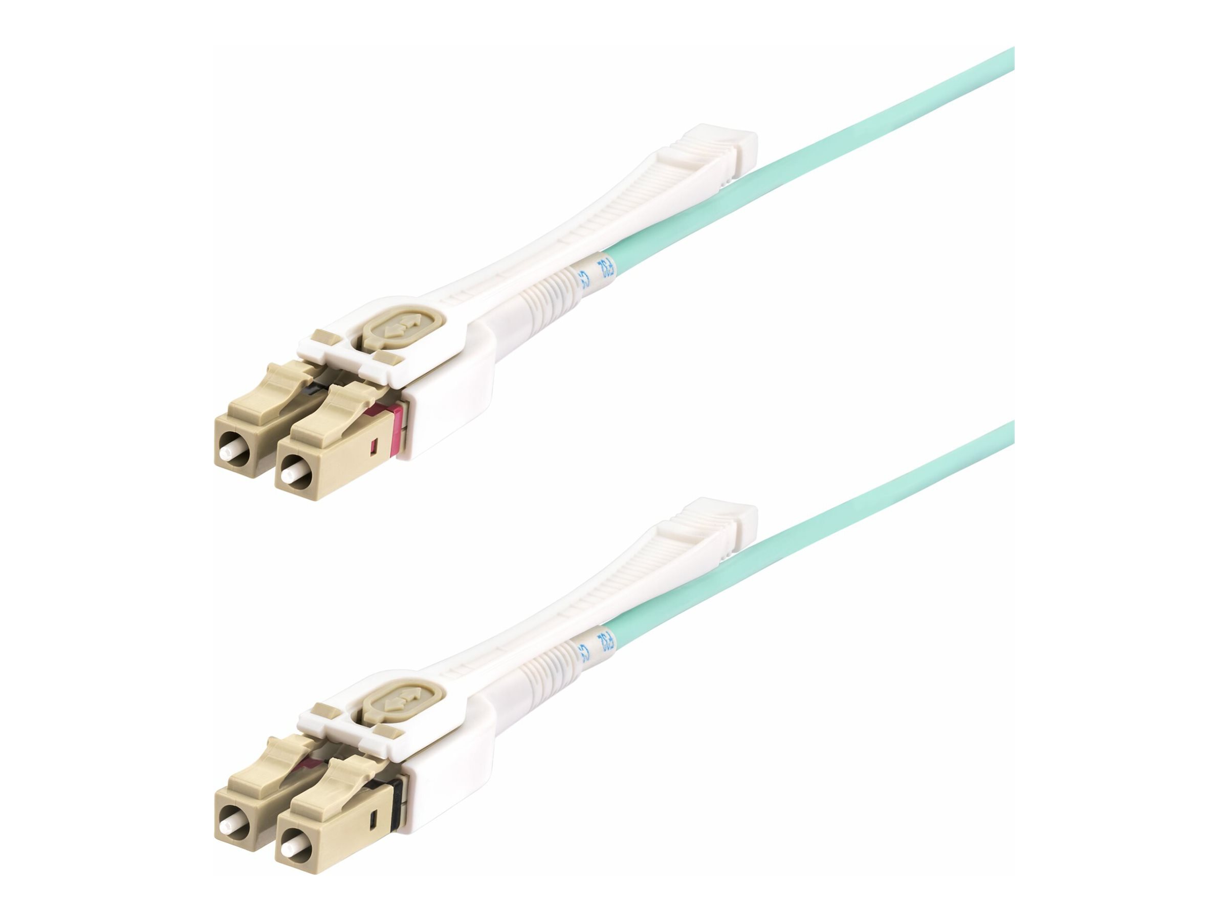 StarTech.com 3m (10ft) LC to LC (UPC) OM4 Multimode Fiber Optic Cable w/Push Pull Tabs, 50/125µm, 100G Networks, Bend Insensitive, Low Insertion Loss - LSZH Fiber Patch Cord (450FBLCLC3PP) - Cordon de raccordement - LC/UPC multimode (M) pour LC/UPC multimode (M) - 3 m - 2.9 mm - fibre optique - duplex - 50 / 125 microns - OM3/OM4 - sans halogène, moulé, débit de transfert de données jusqu'à 100 Gbps - turquoise - 450FBLCLC3PP - Câblesenfibres
