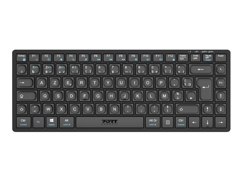 PORT Connect - Clavier - mini - sans fil - 2.4 GHz, Bluetooth 5.0 - AZERTY - Français - 911001FR - Claviers