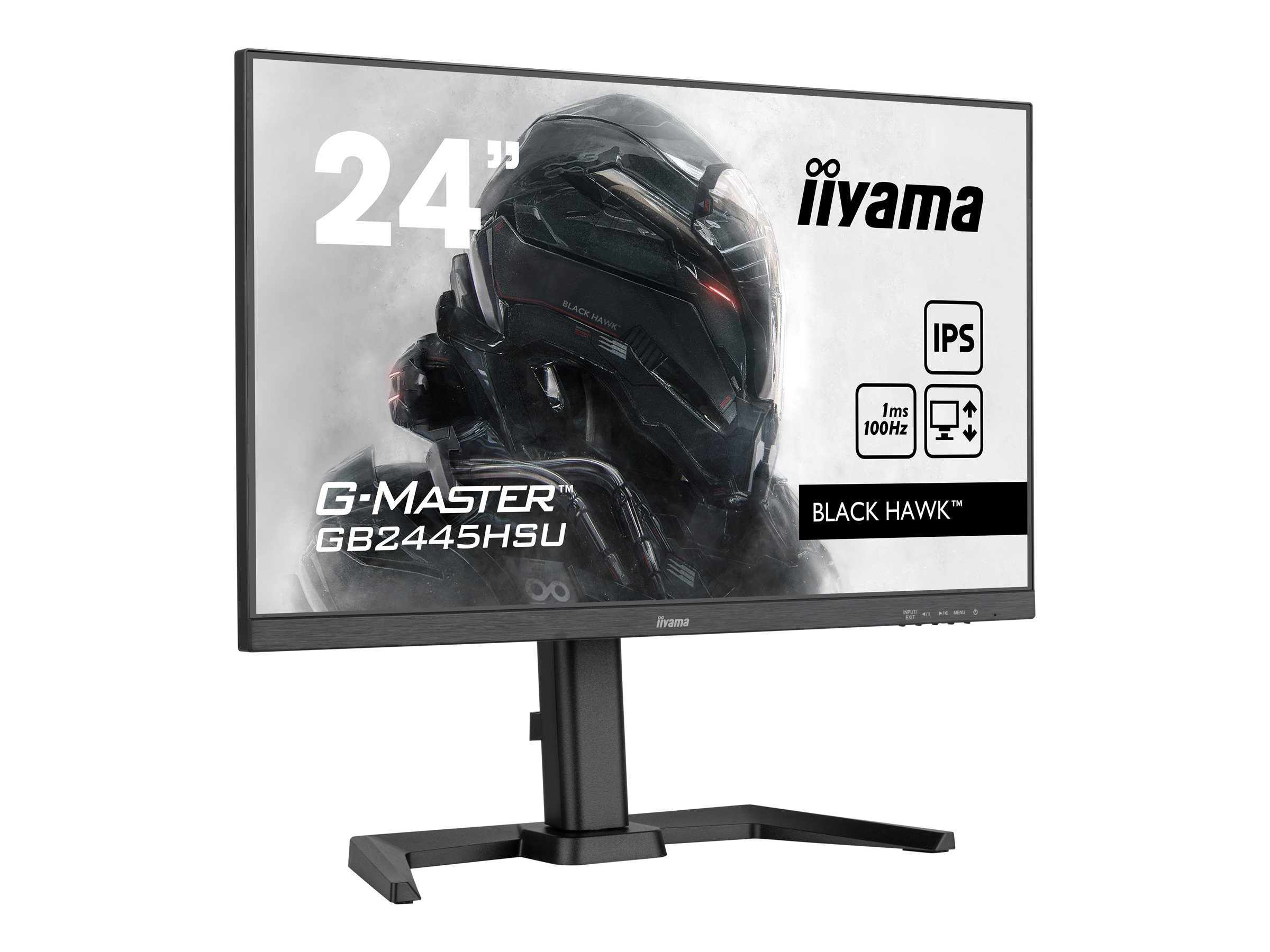 iiyama G-MASTER Black Hawk GB2445HSU-B1 - Écran LED - 24" - 1920 x 1080 Full HD (1080p) @ 100 Hz - IPS - 250 cd/m² - 1300:1 - 1 ms - HDMI, DisplayPort - haut-parleurs - noir mat - GB2445HSU-B1 - Écrans d'ordinateur