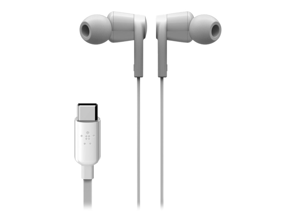 Belkin ROCKSTAR - Écouteurs avec micro - intra-auriculaire - filaire - USB-C - isolation acoustique - blanc - G3H0002BTWHT - Écouteurs