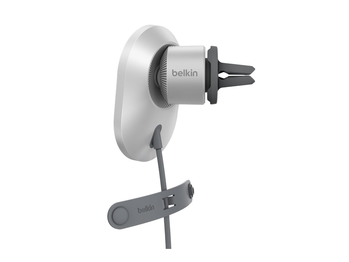 Belkin - Support de chargement sans fil de voiture - magnétique avec Qi2 + adaptateur d'alimentation de voiture - 15 Watt - Fast Charge - gris - WIC008BTGR-V2 - Batteries et adaptateurs d'alimentation pour téléphone cellulaire