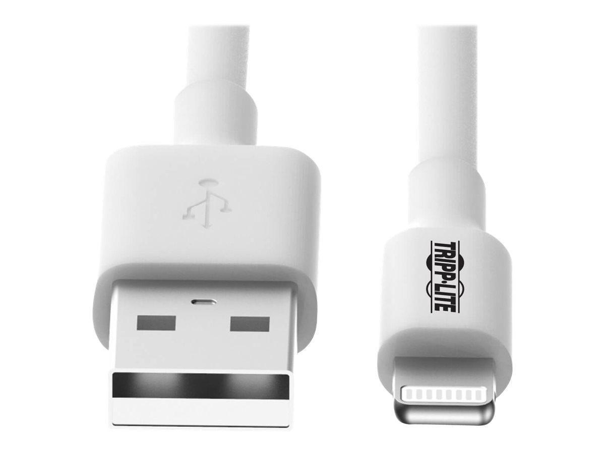 Eaton Tripp Lite Series USB-A to Lightning Sync/Charge Cable (M/M) - MFi Certified, White, 3 ft. (0.9 m) - Câble de données /d'alimentation - USB mâle pour Lightning mâle - 1 m - blanc - M100-003-WH - Câbles spéciaux