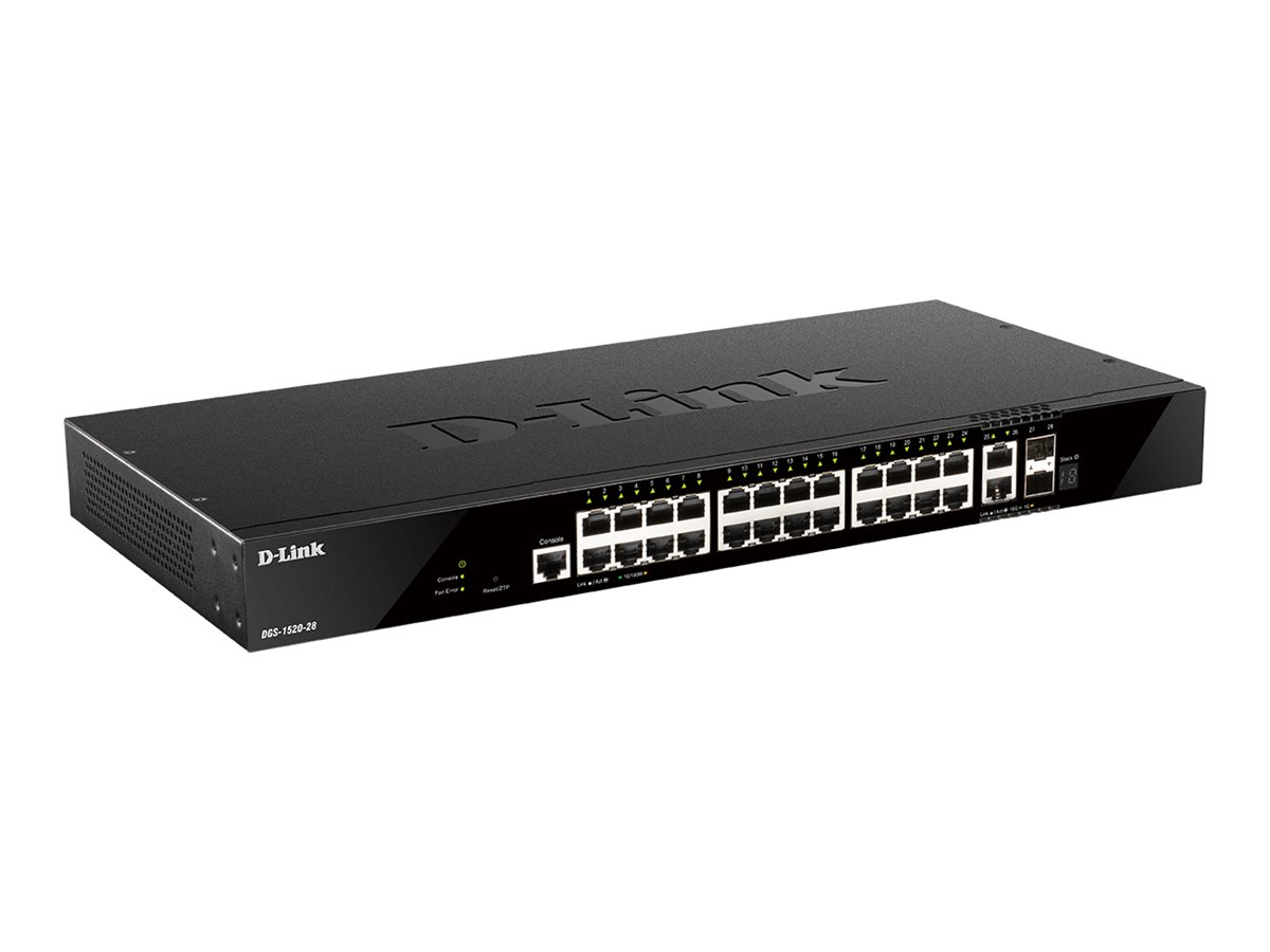 D-Link DGS 1520-28 - Commutateur - C3 - intelligent - 24 x 10/100/1000 + 2 x Gigabit SFP + 2 x 10 Gigabit SFP+ - Montable sur rack - DGS-1520-28/E - Concentrateurs et commutateurs gigabit