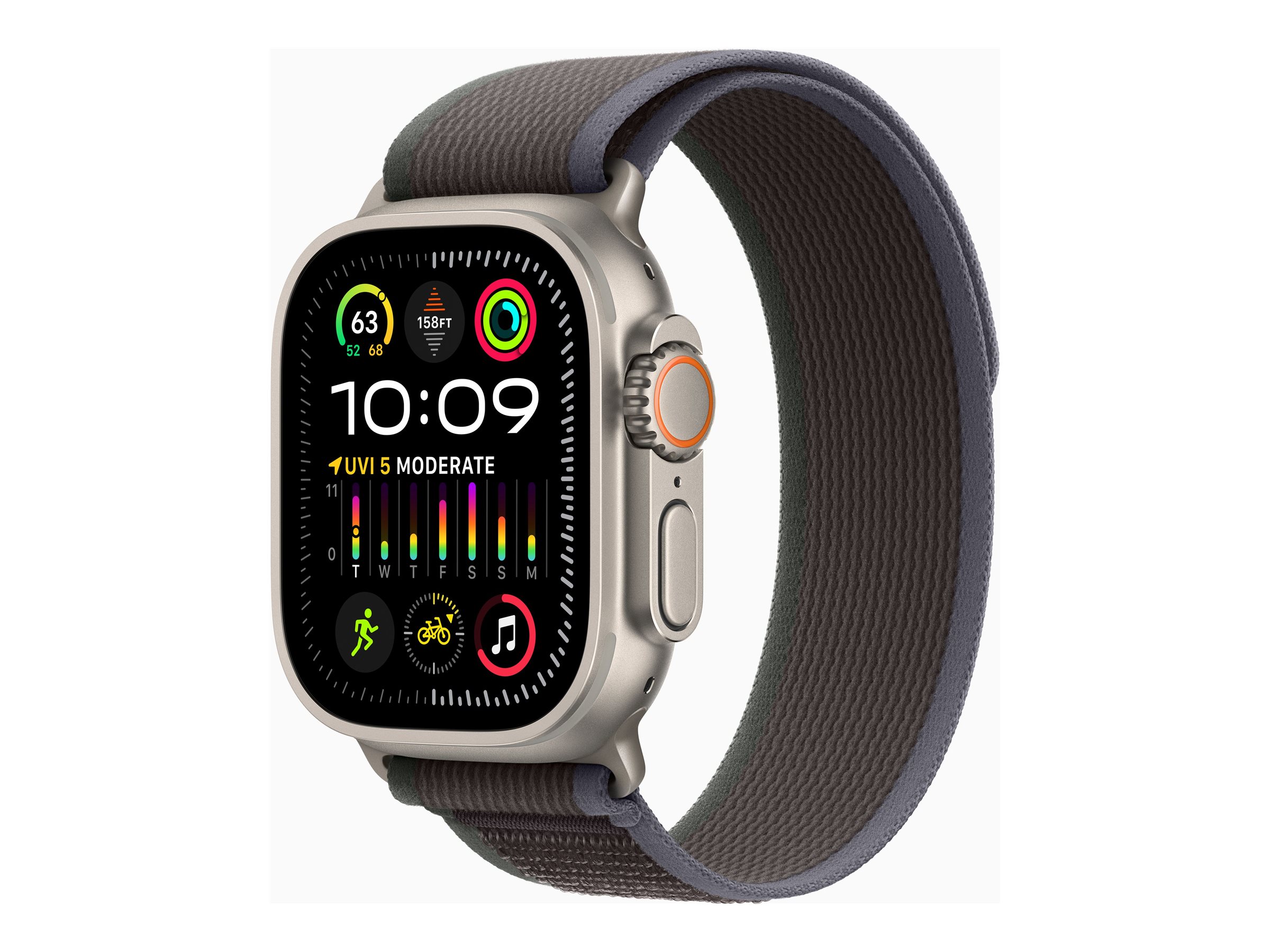 Apple Watch Ultra 2 - 49 mm - titane - montre intelligente avec Boucle Trail - tissage en nylon - bleu/noir - taille du bracelet : S/M - 64 Go - Wi-Fi, LTE, UWB, Bluetooth - 4G - 61.4 g - MRF53NF/A - Montres intelligentes