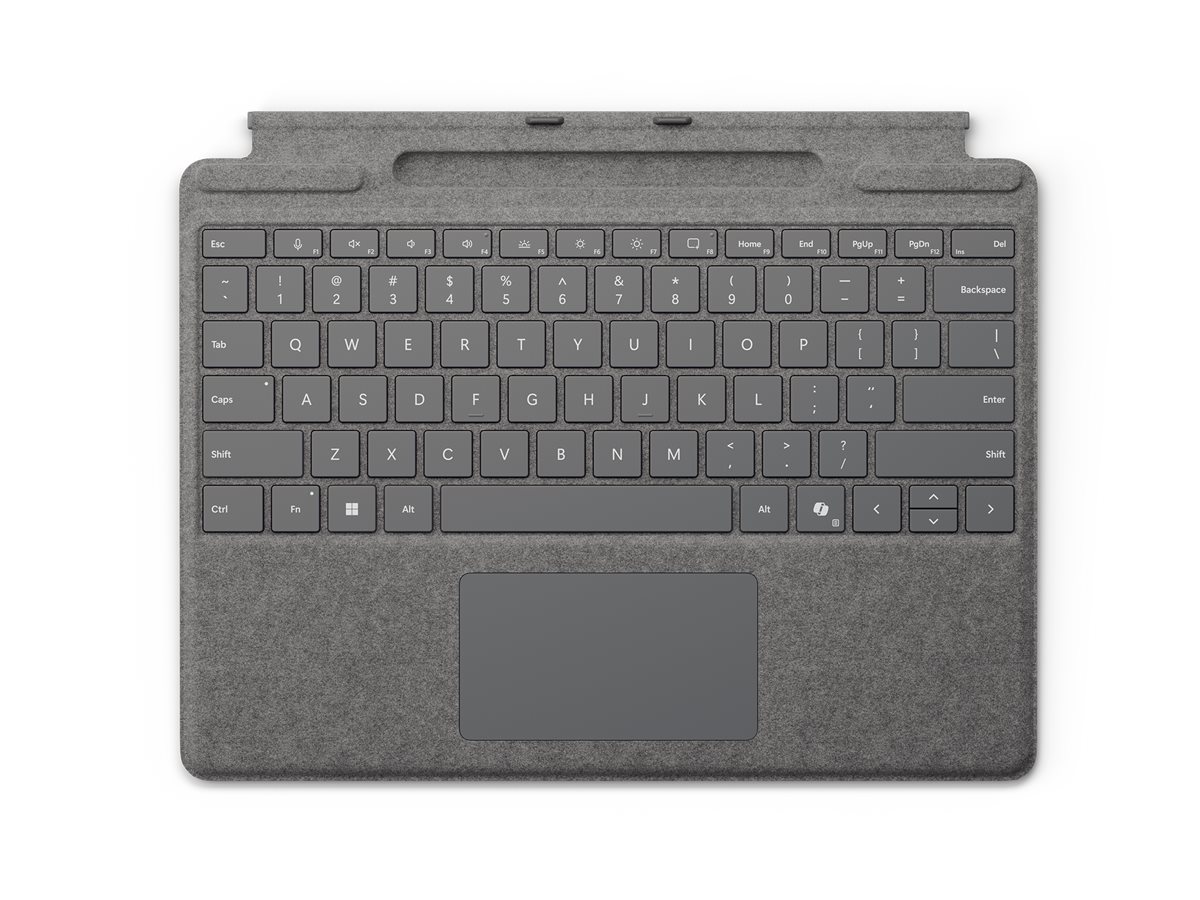 Microsoft Clavier Signature pour Surface Pro - Clavier - avec trackpad, accéléromètre, plateau de rangement et de chargement du Surface Slim Pen 2 - QWERTY - Anglais international - platine - pour Surface Pro 10, Pro 11, Pro 8, Pro 9, Pro Copilot+ PC, Pro Copilot+ PC for Business - 8XB-00207 - Claviers