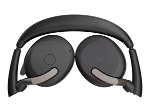 Jabra Evolve2 65 Flex UC Stereo - Micro-casque - sur-oreille - Bluetooth - sans fil - Suppresseur de bruit actif - USB-A - noir - avec socle de recharge sans fil - Optimisé pour la CU - 26699-989-989 - Écouteurs