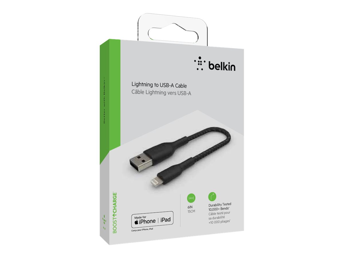 Belkin BOOST CHARGE - Câble Lightning - Lightning mâle pour USB mâle - 15 cm - noir - CAA002BT0MBK - Câbles spéciaux