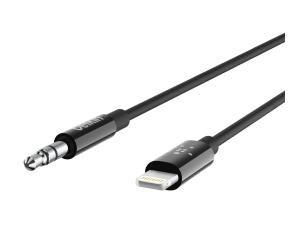 Belkin - Câble Lightning vers jack pour casque - Lightning mâle pour mini-phone stereo 3.5 mm mâle - 91.4 cm - noir - AV10172BT03-BLK - Accessoires pour systèmes audio domestiques