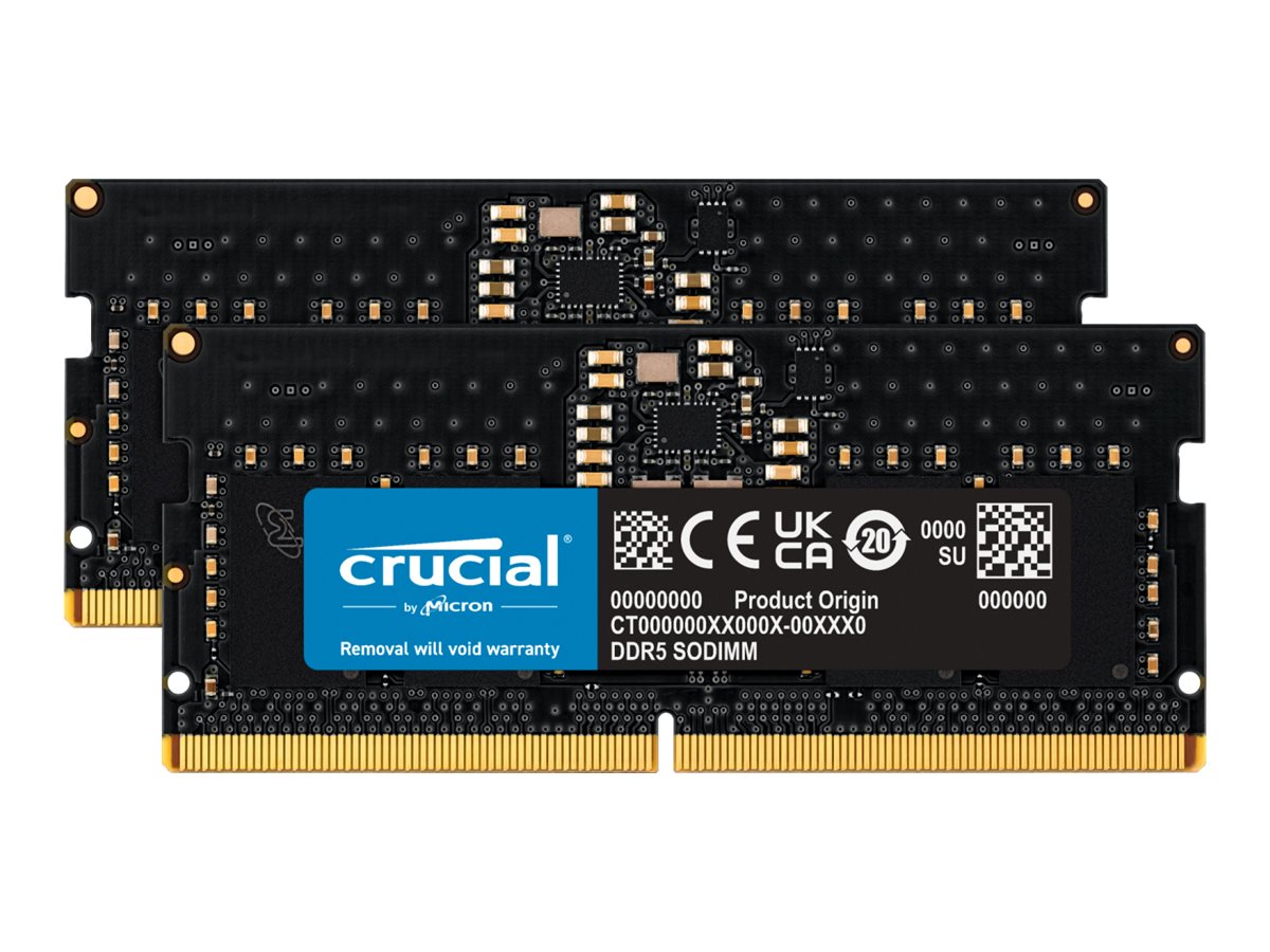 Crucial - DDR5 - kit - 16 Go: 2 x 8 Go - SO DIMM 262 broches - 4800 MHz / PC5-38400 - CL40 - 1.1 V - mémoire sans tampon - non ECC - CT2K8G48C40S5 - DDR5