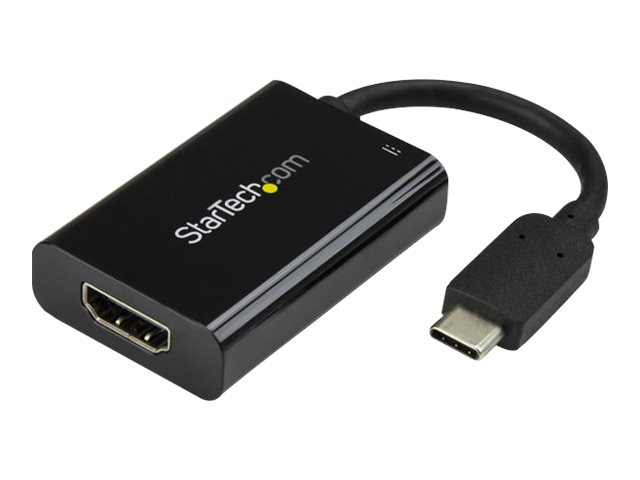 StarTech.com USB C to HDMI 2.0 Adapter with Power Delivery, 4K 60Hz USB Type-C to HDMI Display/Monitor Video Converter, 60W PD Pass-Through Charging Port, Thunderbolt 3 Compatible, Black - USB-C Display Adapter (CDP2HDUCP) - Adaptateur vidéo - 24 pin USB-C mâle pour HDMI, USB-C (alimentation uniquement) femelle - noir - USB Power Delivery (60W), support 4K60Hz (4096 x 2160) - CDP2HDUCP - Accessoires pour téléviseurs