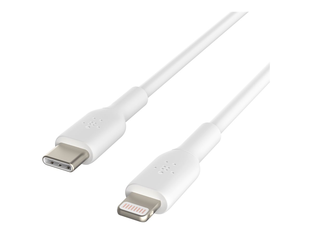 Belkin BOOST CHARGE - Câble Lightning - 24 pin USB-C mâle pour Lightning mâle - 2 m - blanc - Alimentation USB (18 W) - CAA003BT2MWH - Câbles spéciaux