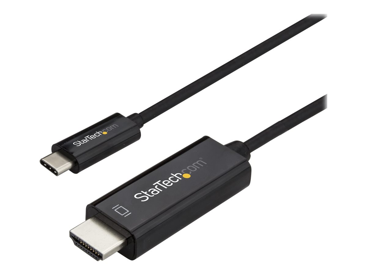 StarTech.com Câble USB C vers HDMI 6 pieds (2 m), câble adaptateur vidéo USB Type C 4K 60 Hz vers HDMI 2.0, compatible Thunderbolt 3, ordinateur portable vers moniteur/écran HDMI, câble DP 1.2 Alt Mode HBR2, noir - câble vidéo USB-C 4K (CDP2HD2MBNL ) - Câble adaptateur - 24 pin USB-C mâle pour HDMI mâle - 2 m - noir - support pour 4K60Hz (3840 x 2160) - pour P/N: TB4CDOCK - CDP2HD2MBNL - Câbles HDMI