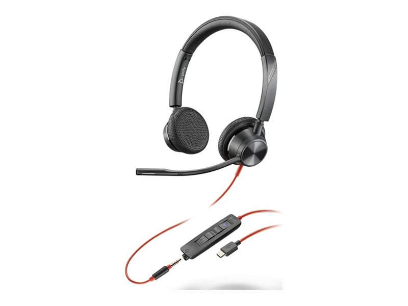 Poly Blackwire 3325 - Blackwire 3300 series - micro-casque - sur-oreille - filaire - jack 3,5mm, USB-C - noir - Certifié pour Microsoft Teams, certifié UC - 8X222AA - Écouteurs
