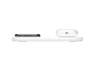 Belkin BOOST CHARGE Dual - Plot de charge sans fil + adaptateur secteur - 15 Watt - blanc - pour Apple iPhone 11, 11 Pro, 11 Pro Max, 8, 8 Plus, X, XR, XS, XS Max; Samsung Galaxy Note10, Note10+, S10, S10+, S10e - WIZ008vfWH - Adaptateurs électriques et chargeurs