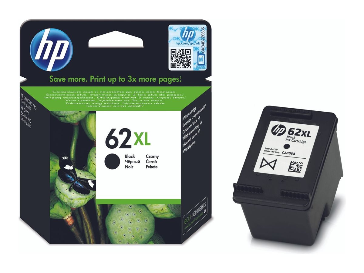 HP 62XL - À rendement élevé - noir - original - cartouche d'encre - pour ENVY 55XX, 56XX, 76XX; Officejet 200, 250, 57XX, 8040 - C2P05AE#UUS - Cartouches d'imprimante