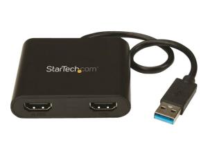 StarTech.com Adaptateur USB 3.0 vers double HDMI, 1x 4K 30Hz et 1x 1080p, carte vidéo et graphique externe, dongle adaptateur d'affichage double moniteur USB Type-A vers HDMI, prend en charge Windows uniquement, noir - Adaptateur USB vers double HDMI (USB32HD2) - Câble adaptateur - Conformité TAA - USB type A mâle pour HDMI femelle - 25 cm - noir - support 4K30Hz (3840 x 2160) - pour P/N: HDDVIMM3, HDMM12, HDMM15, HDMM1MP, HDMM2MP, HDMM3, HDMM3MP, HDMM50A, HDMM6, HDPMM50 - USB32HD2 - Câbles HDMI