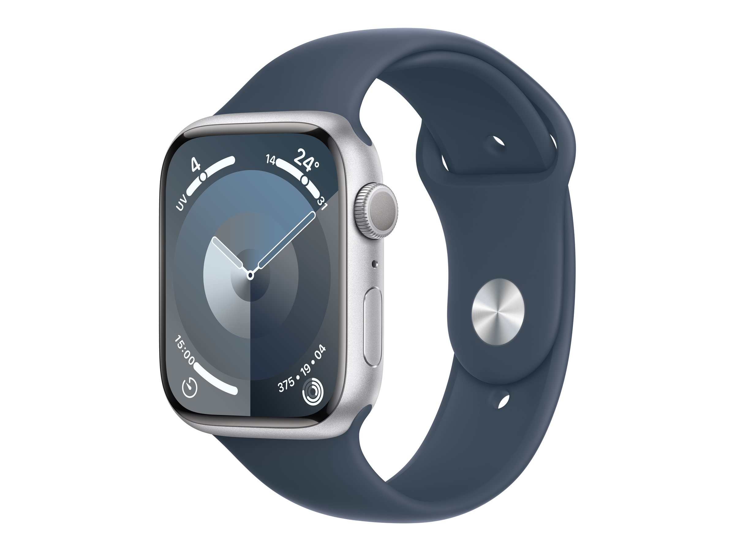 Apple Watch Series 9 (GPS) - 45 mm - aluminium argenté - montre intelligente avec bande sport - fluoroélastomère - bleu orage - taille du bracelet : M/L - 64 Go - Wi-Fi, UWB, Bluetooth - 38.7 g - MR9E3QF/A - Montres intelligentes