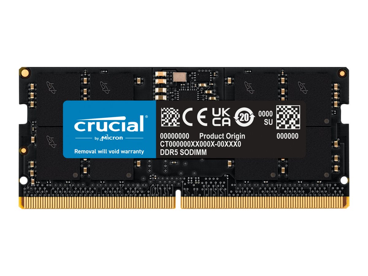 Crucial - DDR5 - module - 16 Go - SO DIMM 262 broches - 4800 MHz / PC5-38400 - CL40 - 1.1 V - mémoire sans tampon - non ECC - CT16G48C40S5 - DDR5