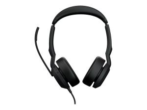 Jabra Evolve2 50 UC Stereo - Micro-casque - sur-oreille - Bluetooth - sans fil, filaire - Suppresseur de bruit actif - USB-C - noir - certifié Zoom, Certifié pour Microsoft Teams, Cisco Webex Certified, Certifié Alcatel-Lucent, Certifié Avaya, Certifié Unify, Certifié Amazon Chime - 25089-989-899 - Écouteurs