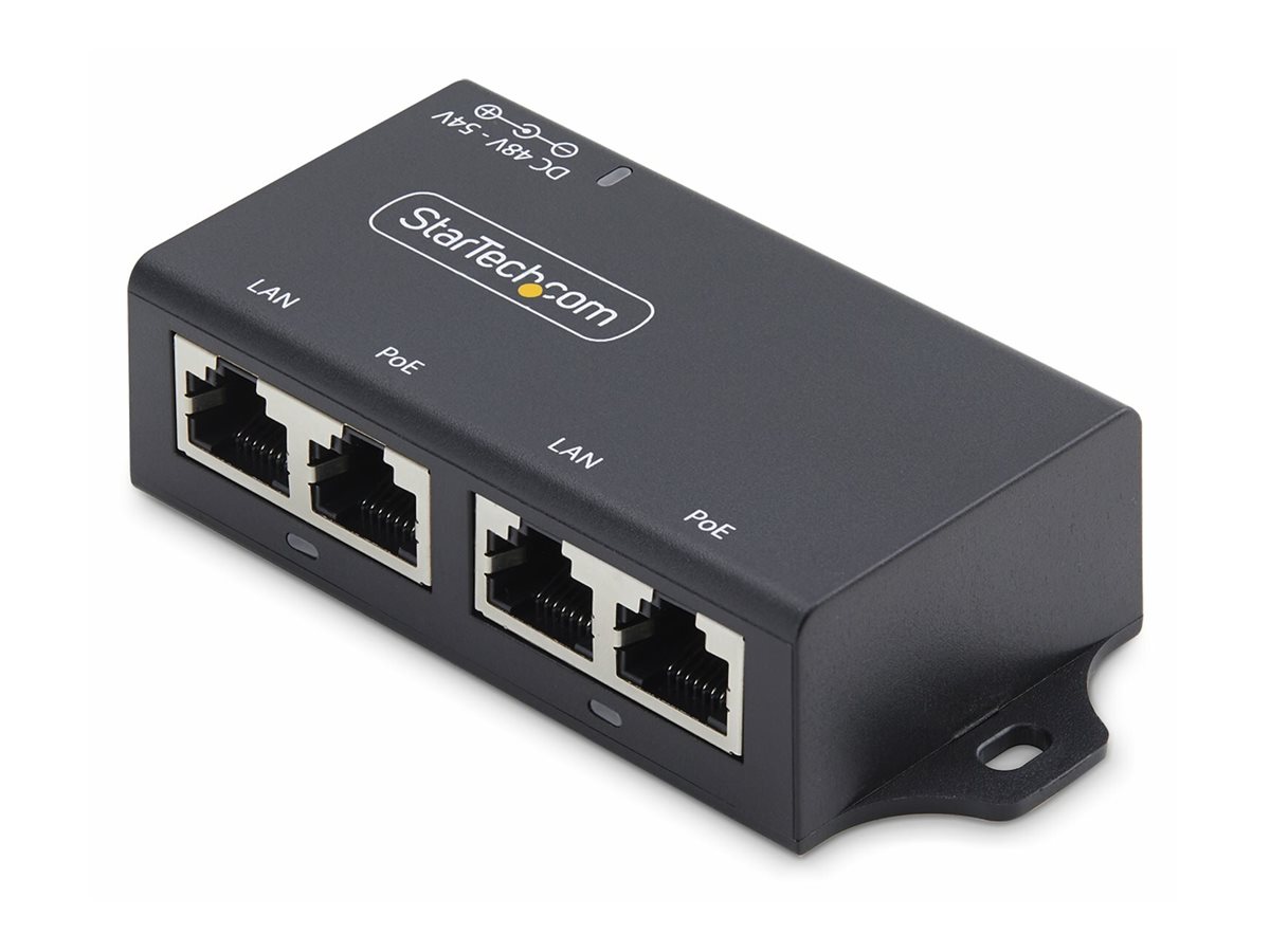 StarTech.com 2-Port Gigabit PoE+ Injector, PoE/PoE+ (802.3af/802.3at) 30W - Injecteur de puissance - non géré en ligne - DC 48 - 52 V - 30 Watt - connecteurs de sortie : 2 - noir - AF221CE-POE-INJECTOR - Accessoires d'alimentation