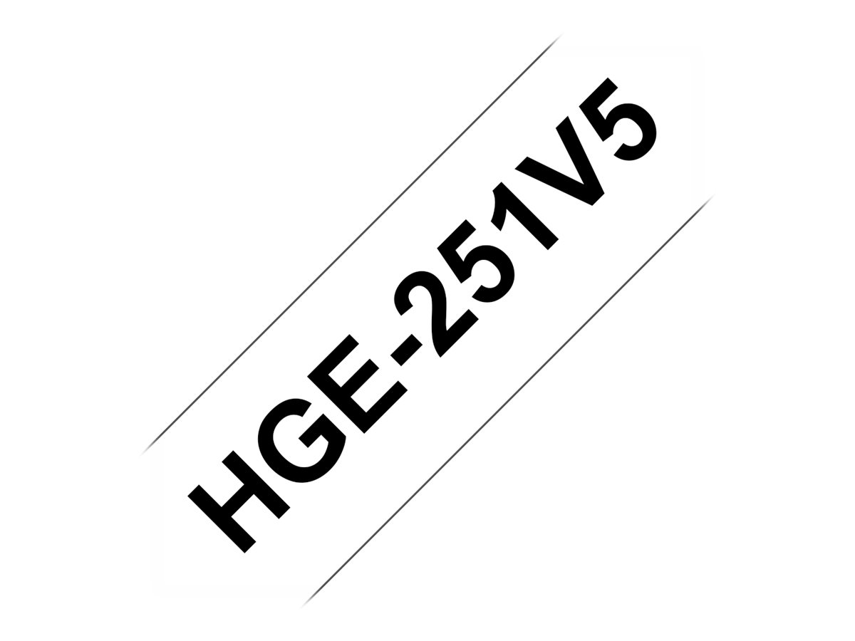 Brother HGE-251V5 - Noir sur blanc - Rouleau (2,4 cm x 8 m) 5 cassette(s) ruban laminé - pour P-Touch PT-9500pc, PT-9700PC, PT-9800PCN; P-Touch R RL-700S - HGE251V5 - Papier pour rouleau