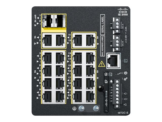 Cisco Catalyst IE3100 Rugged Series - Network Essentials - commutateur - Géré - 18 x 10/100/1000 + 2 x combo Gigabit - Montage sur rail DIN - IE-3100-18T2C-E - Concentrateurs et commutateurs gigabit