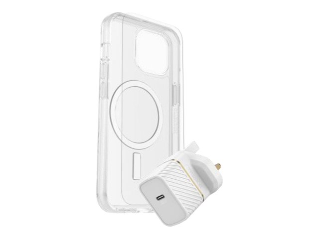 OtterBox Symmetry Series - Coque de protection pour téléphone portable - compatibilité avec MagSafe - clair - avec protection d'écran en verre de qualité supérieure et chargeur mural à charge rapide USB-C 30W - pour Apple iPhone 15 Plus - 78-81245 - Coques et étuis pour téléphone portable
