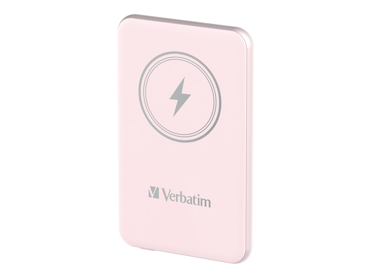 Verbatim Charge 'n' Go - Banque d'alimentation sans fil - support magnétique - Li-pol - 5000 mAh - 20 Watt - 2.4 A - Apple 2.4A, Apple Fast Charge, BC1.2, PD 3.0, Quick Charge 3.0 (24 pin USB-C) - rose - 32243 - Banques d'alimentation