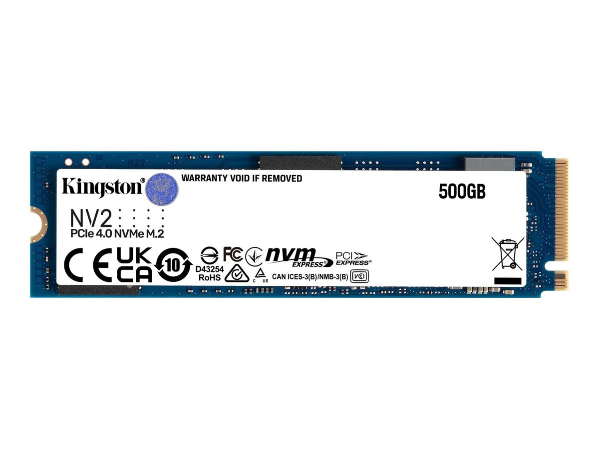 Kingston NV2 - SSD - 500 Go - interne - M.2 2280 - PCIe 4.0 x4 (NVMe) - pour Intel Next Unit of Computing 12 Pro Kit - NUC12WSKi5 - SNV2S/500G - Disques SSD
