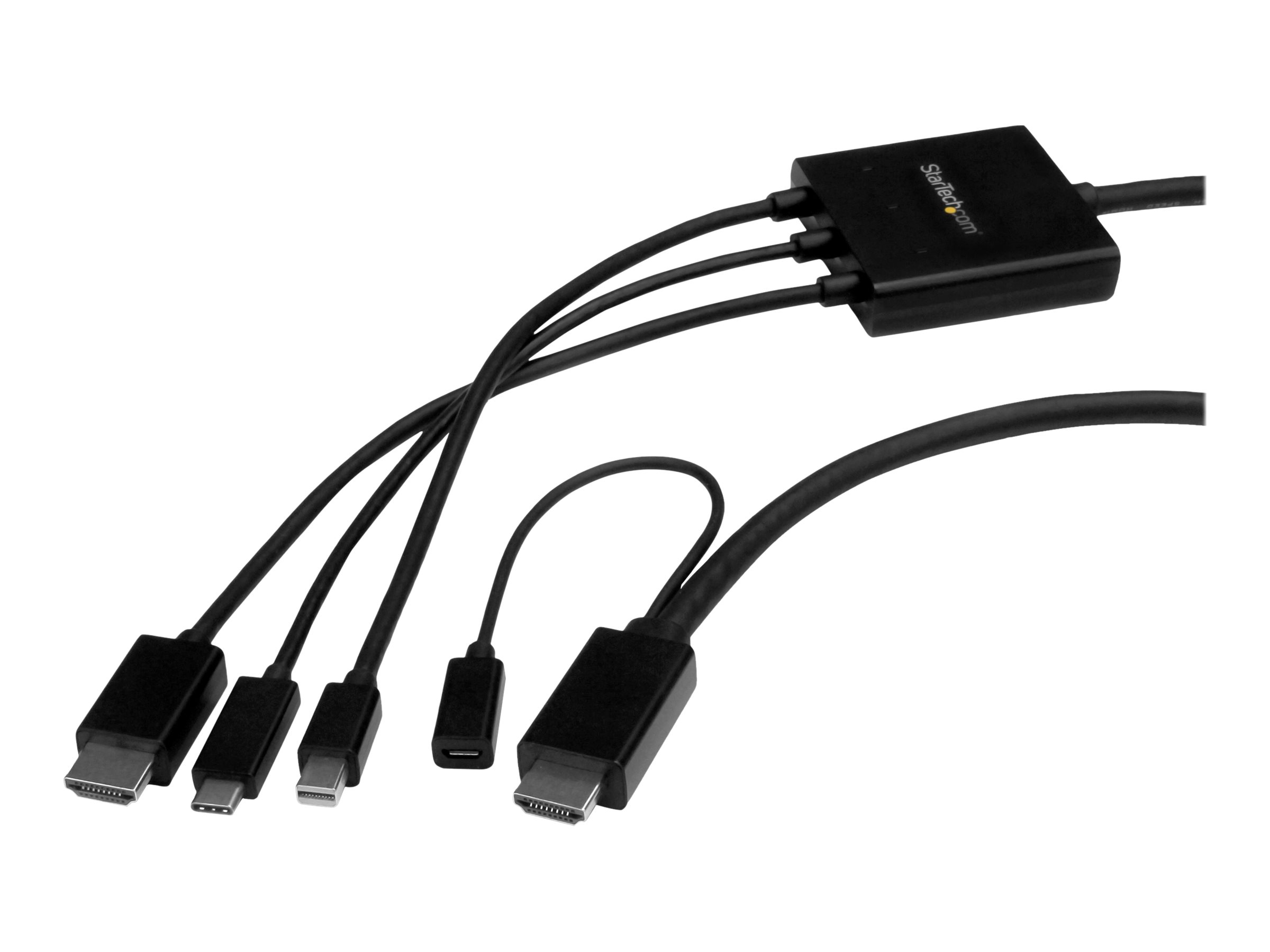 StarTech.com Câble adaptateur USB-C, HDMI ou Mini DisplayPort vers HDMI de 2 m - Convertisseur 3-en-1 USB Type-C HDMI Mini DP vers HDMI - Câble adaptateur - HDMI, Mini DisplayPort, 24 pin USB-C mâle pour HDMI, Micro-USB de type B (alimentation uniquement) - 2 m - noir - support 4K, alimentation USB, passif - CMDPHD2HD - Accessoires pour téléviseurs