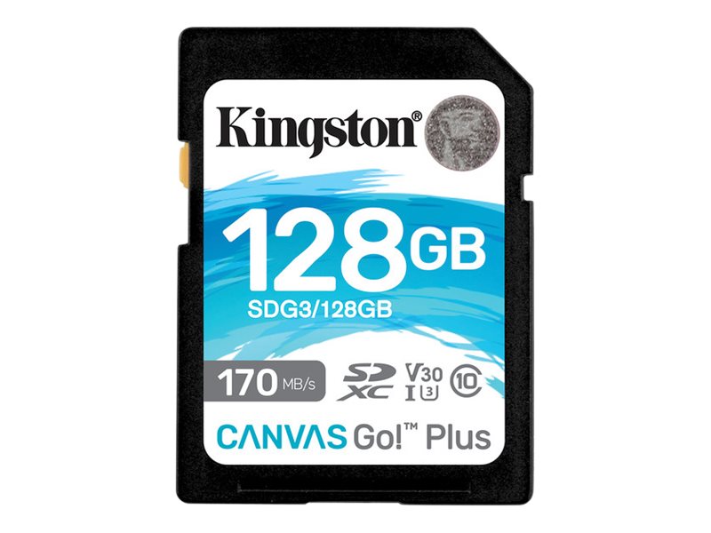 Kingston Canvas Go! Plus - Carte mémoire flash - 128 Go - Video Class V30 / UHS-I U3 / Class10 - SDXC UHS-I - SDG3/128GB - Cartes flash