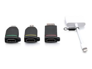 C2G Retractable Universal Mount 4K HDMI Adapter Ring with Color Coded Mini DisplayPort, DisplayPort, USB-C, and Lightning - Kit d'adaptateur vidéo - noir - support 4K - C2G29890 - Accessoires pour téléviseurs